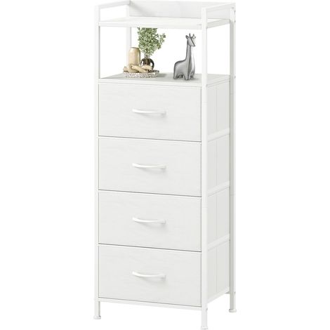 Commode Haute de Rangement avec 4 Tiroirs en Tissu, Blanc (1/5)