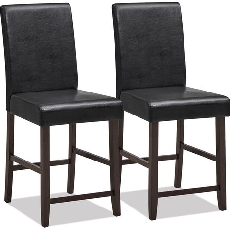 Set of 2 Bar Stools PU Upholstered Bar Counter Height Chair Kitchen Dining Chair (1/5)