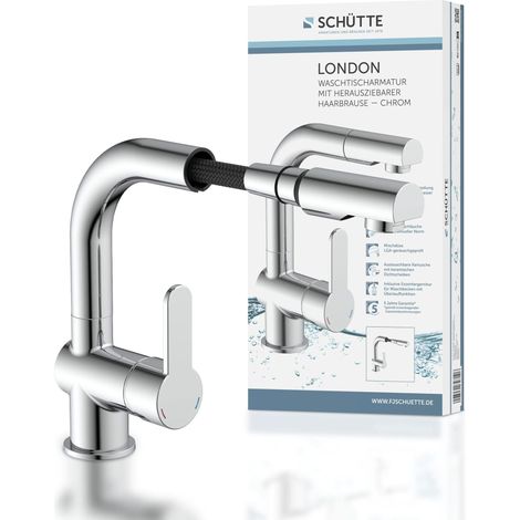 SCHÜTTE 79710 Rubinetto da Bagno doccetta Estraibile, Ideale per Lavare i Capelli, Miscelatore monocomando con Scarico, Finitura Cromata (1/5)