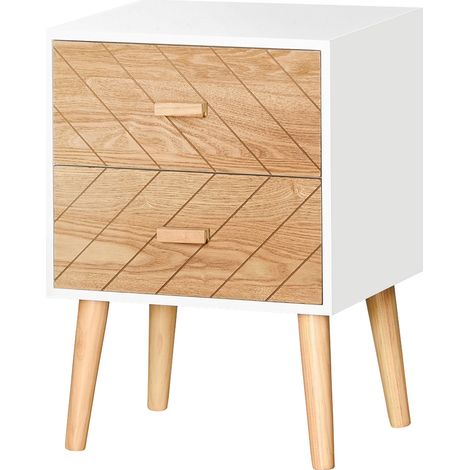 Commode table de chevet avec 2 tiroirs, bois, scandinave 40L x 30l x 56H cm