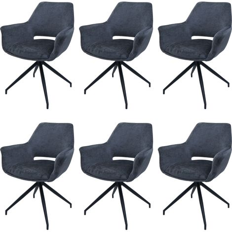 Set 6x sedie poltroncine con seduta girevole braccioli HHG-745 tessuto grigio scuro