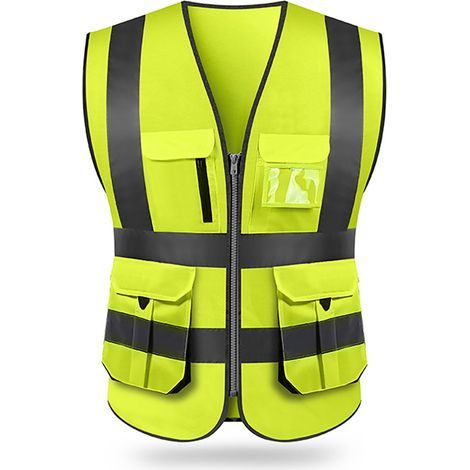 Gilet de sécurité réfléchissant haute visibilité multi-poches avec bandes réfléchissantes pour travail sécurité jour nuit moto vélo antiveste avertissement