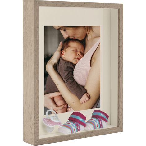 Cornice 3D profonda 28x35 cm per foto, souvenir, bouquet, rovere tartufo Sonoma con passe-partout 20x25