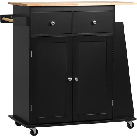Carrello da Cucina con Armadietto, 2 Cassetti e Portaspezie, Isola da Cucina in Legno, 89x45x89.5cm, Nero