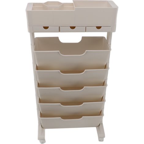 Bibliothèque mobile beige, roulettes verrouillables, 3 tiroirs, chariot de rangement sur roulettes, plastique, multifonctionnel pour chambre et salle de classe (1/5)