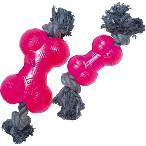 Os en TPR avec corde Gloria - Os pour chien - Taille 13,97 cm - Matériau durable - Interactif - Flexible - Jouet à mâcher - Jouets pour chien - Couleur rose -