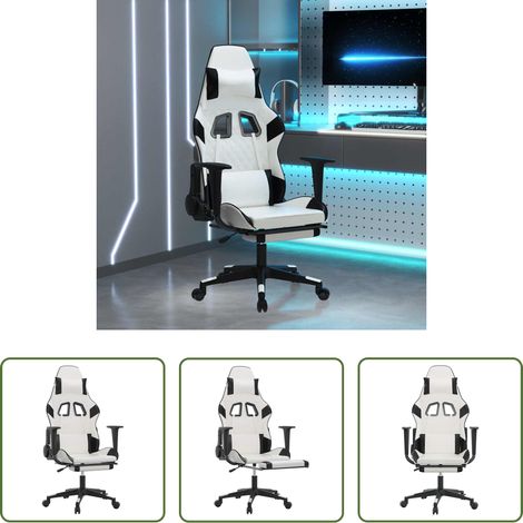 vidaXL Fußstütze -  Gaming-Stuhl mit Massage & Fußstütze Weiß & Schwarz Kunstleder (1/5)