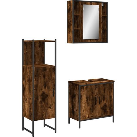 Maison Exclusive - 3-tlg. Badmöbel-Set Räuchereiche Holzwerkstoff