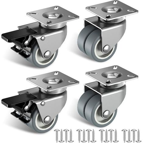 Roulette Charge Lourde de 50mm Roulettes avec Frein de Sécurité pour Capacité Totale de 400KG (2 avec Frein et 2 sans) (1/5)