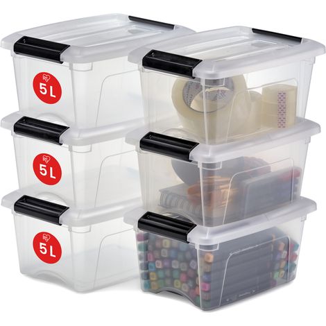 Iris Ohyama Aufbewahrungsboxen mit Deckel, 5L, 6er-Set, Transparent, Sicherer Verschluss, Stapelbar, Griffe, Schlafzimmer, Schrank, Büro, Organisation, BPA-freies Plastik, Ordnungsboxen, NTB-5 (1/5)