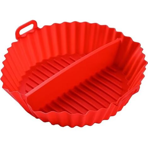 Moule Silicone Air Fryer, 2 Pièces Rond Accessoires Air Fryer Réutilisable Moule Air Fryer Plat Silicone Air Fryer pour Air Fryer Micro-ondes Four,Rouge (1/2)
