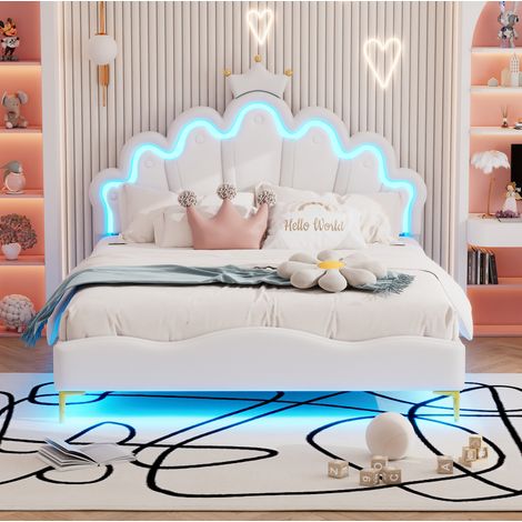 Letto MEUBLIV 140x200 cm bianco – LED e testiera corona, senza materasso (1/5)