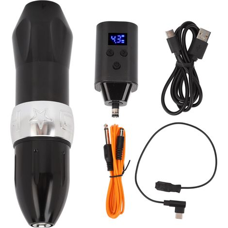 Kit de stylo tatouage en alliage d'aluminium, alimentation DC sans fil double mode avec écran LCD et interface de contrôle argenté (1/5)