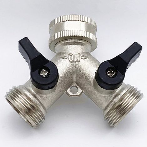 Grifo dispensador de 2 vías, Grifo de 2 vías de 3/4 de pulgada, Dispensador, con doble salida, dos conexiones de boquilla, un grifo y tres juntas (1/5)