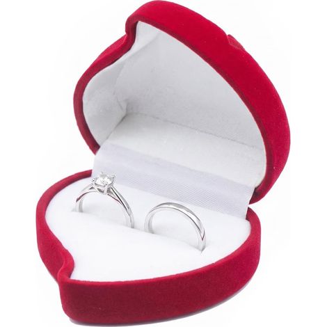 Écrin Bague en Velours Rouge, Boîte Bague Fiancaille et Mariage avec Double Emplacement, Porte Alliance pour Demande en Mariage et Cérémonie, 6 x 6 x 4 cm (1/5)
