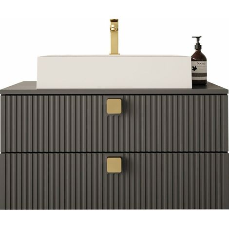 Armoire de salle de bains murale pour lavabo Panium, Gris, Murale, Le nombre de portes: 0, 42x80x46cm, MDF, Stratifié, Nombre de tiroirs: 2