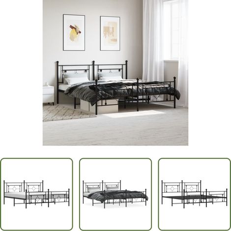 vidaXL Lit avec tête et pied -  Cadre de lit métal sans matelas avec pied de lit noir 183x213cm (1/5)