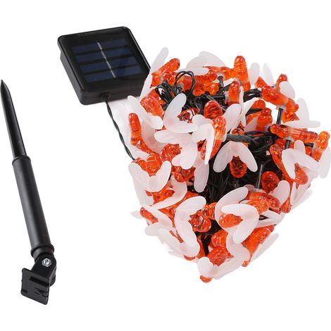 Solarbetriebene LED-Lichterkette in Bienenform, 12 Meter, warmweiß, mit integriertem Akku, wasserdicht, für Garten und Terrasse (1/5)