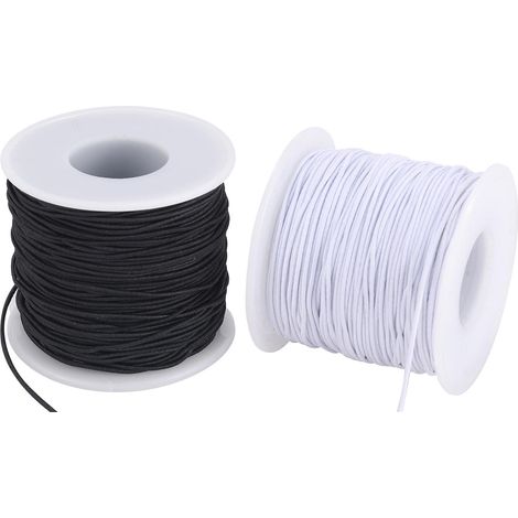 Fil élastique pour la création de bijoux, 2 rouleaux de cordon extensible pour bracelets, colliers et perlage, blanc et noir, 1,5 mm, 100 m