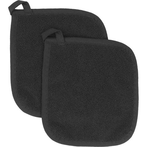Set of 2 cotton terry cloth oven mitts, trivets for the kitchen