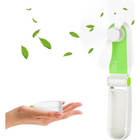 Mini ventilador portátil dobrável (verde), recarregável, com cabo USB, 2 velocidades ajustáveis (1/5)