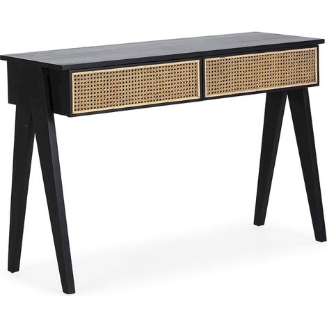 Console en bois de cèdre et rotin noir naturel design élégant - noir et rotin naturel