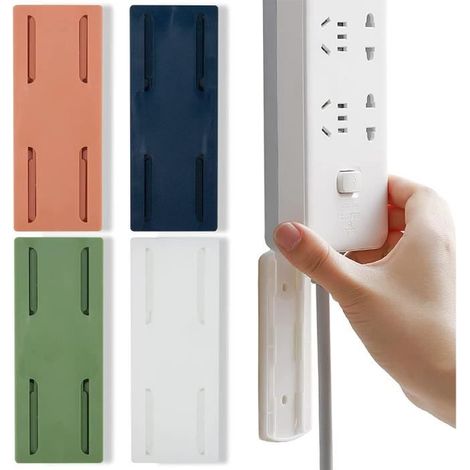 Lot de 4 Support de Douille Adhésif sans Poinçon, Support de multiprise, Support Mural pour Bloc Multiprise, Porte-Douille Adhésif (1/4)