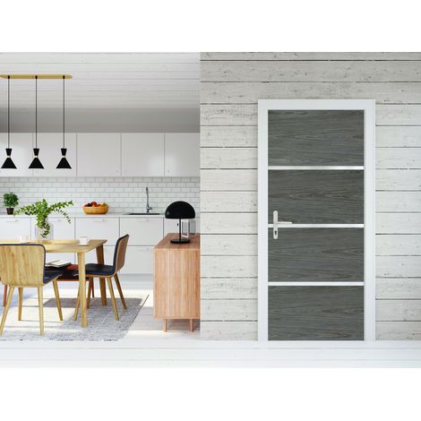 Kit Rénovation Porte – 890542 – Bois FSC Mixte 70% – Chêne greige – Thermocollant – Profilés alu – Rénovation intérieure (1/4)
