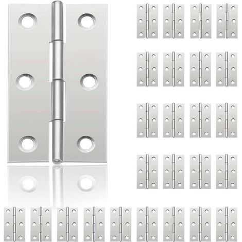 24 Pcs Small Door Hinges, Stainless Steel Hinges, DIY Door Hinges for Cabinet Doors, Piano Hinges, Jewelry Boxes, Home Furniture Hardware, Wardrobe (44mm x 32mm) (1/4)