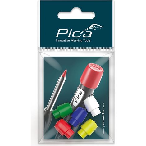 Juego de 5 capuchones PICA con colores rojo, azul, verde, amarillo y blanco. (1/4)