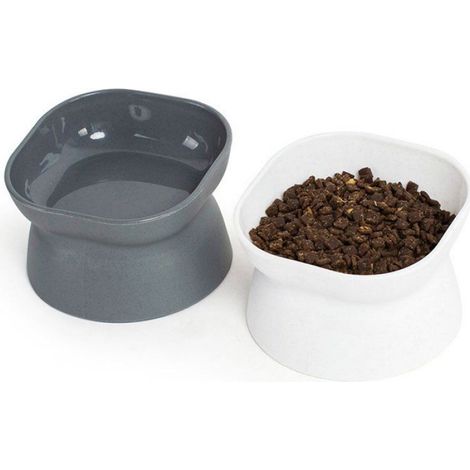 Bac litière chat - 1 pièce, Blanc plastique surélevé distributeur nourriture chaton plate face animal fourniture - Coule Étiquette (1/4)