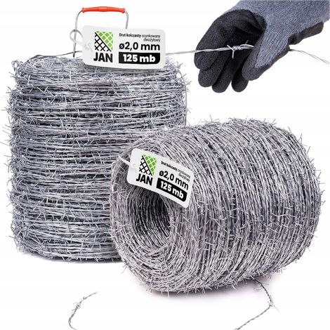 Fil barbelé galvanisé, double brin, 2,0 mm, rouleau de 125 m, tranchant, pour champs et vergers