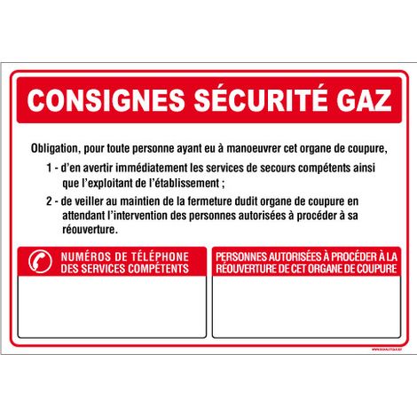 Panneau CONSIGNES SECURITE GAZ (A0619) - Adhésif - 420 x 300 mm