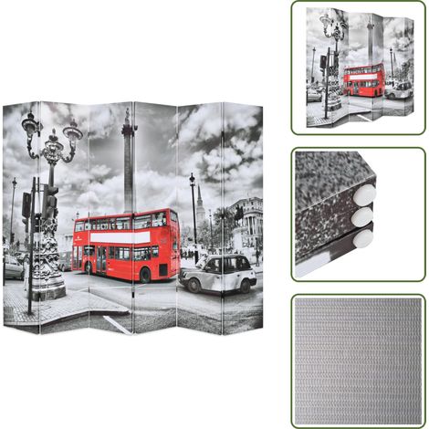 Raumteiler klappbar 228 x 170 cm London Bus Schwarz-Weiß - Raumteiler - Paravent - Wandteiler - London - Stadtbild (1/5)