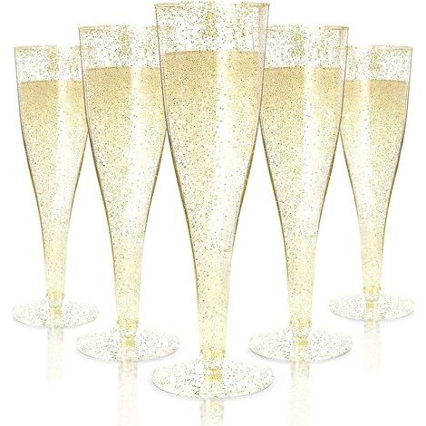 54 Pièces Flûtes à Champagne en Plastique, 150ml Verres à Champagne Scintillants Dorés Gobelets à Vin de Fête Réutilisables pour Fêtes De Douche D'anniversaire Mariage Jardin (1/5)