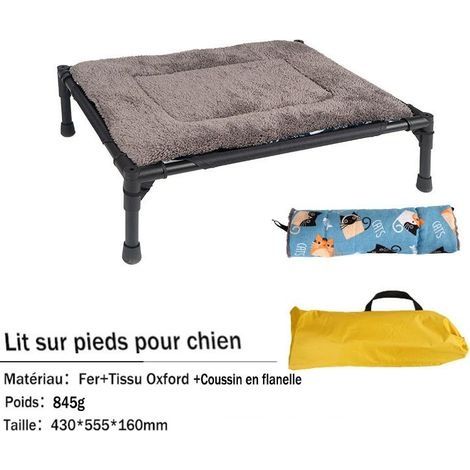 Lit sur pieds pour chien chat lit de camp animal lit surélevé Lit de Camp Extérieur de Chiens avec coussin, Convient au Camping, Plage, Jardin, Terrasse, Balcon avec Sac de Transport, noir (1/4)