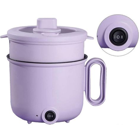 Casserole électrique avec poignée anti-brûlure, couvercle transparent, cuiseur à nouilles rapide, mini-casserole de 1,5 L pour steak, œufs, riz frit, ramen, porridge, soupe (jaune simple) Violet doubl (1/5)