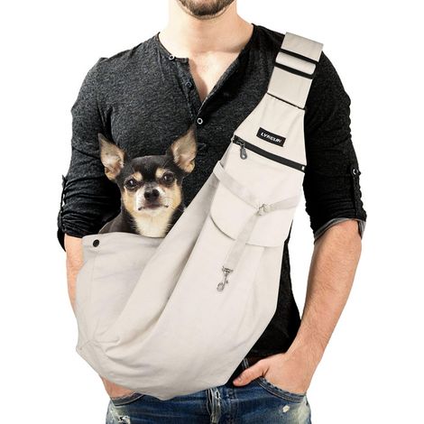 1 Sac Bandoulière pour Chien, Réglable 40-85 cm, Toile Respirante, Poche Zippée, Transport Petit Animal, Extérieur (1/5)