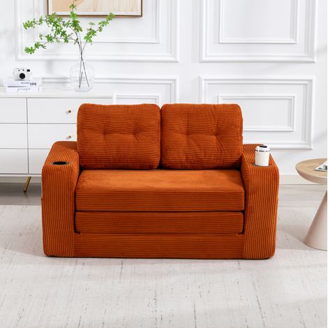 Sofa 2-Sitzer modular mit Getränkehaltern Cord Orange OKMYHOME (1/5)