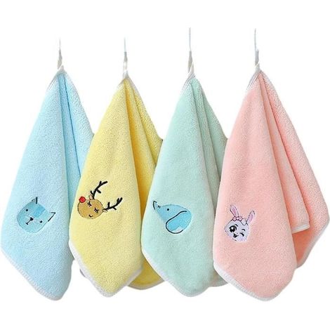 4 Gesichtstücher mit Cartoon-Motiven, weiche Kinderhandtücher mit Tierdruck, Waschlappen aus Baumwolle (1/4)