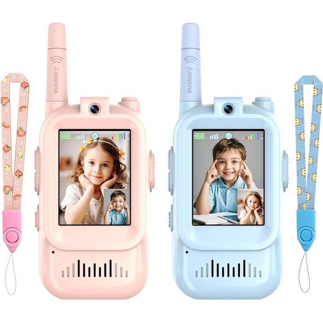 Walkie-Talkies für Kinder (2er-Pack), wiederaufladbare HD-Kamera-Gegensprechanlage mit Stimmverzerrer, 2-Wege-Funkgerät mit großer Reichweite, 4 lustige Effekte, ideales Geburtstagsgeschenk für Wander (1/5)
