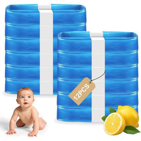 Paquete de 12 recambios para cubos de pañales, con mayor resistencia al olor y durabilidad. Compatibles con cubos de pañales y areneros para gatos. (1/5)