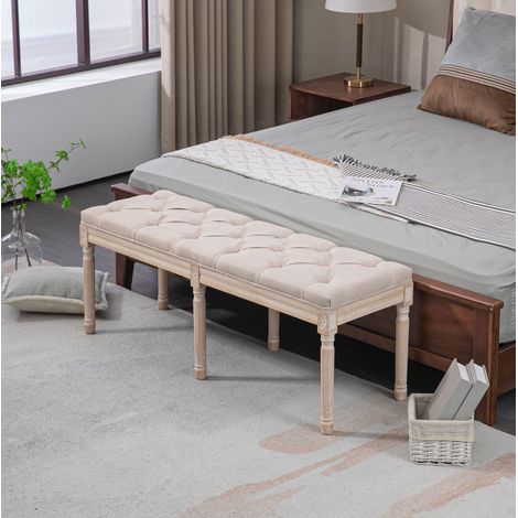 siège salon vintage banc capitonné 117 cm beige OKMYHOME (1/4)