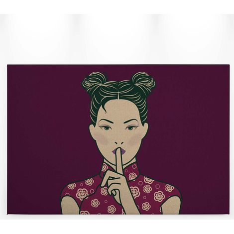 Tableau japonais motif manga | Tableau femme sur fond mauve | Tableau sur toile original pour couloir bureau & chambre adulte - 0,9 x 0,6 m (1/5)