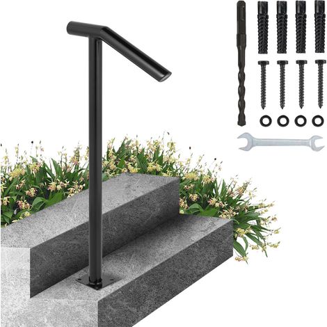 Rampe d'escalier 2 Étapes, Main Courante pour Escalier Extérieur, Hauteur 96 cm, Barre d'escalier en Fer Garde-corps pour Escalier Antirouille Porche Jardin Garage Âgés Enceintes, Noir Mate (1/5)