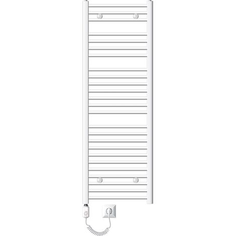 LuxeBath Radiateur Électrique de Salle de Bain Sahara 500x1500 mm Blanc Raccord Latéral Courbe Elément Chauffant 900W +Thermostat Affichage Digital Sèche-serviettes Minuterie et Kit de Fixation Inclus