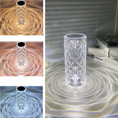 Lampe de chevet LED cristal tactile, veilleuse moderne diamant avec variateur, lampe de bureau scintillante pour chambre, salon ou restaurant, décoration élégante [A+++]. (1/5)