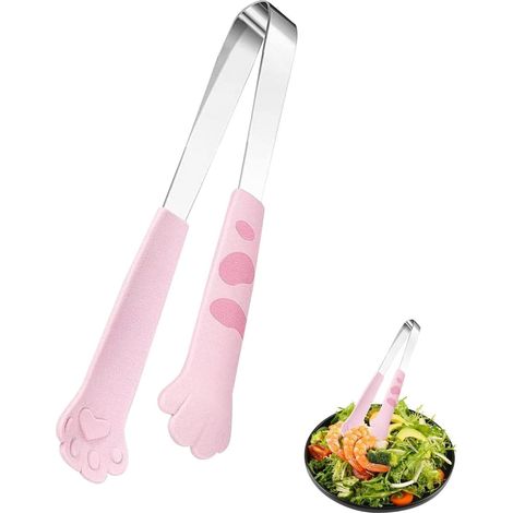 Niedliche Küchenzange in Katzenpfotenform, Servierzange aus Edelstahl, kleine Salatzange, Brotzange, Grillzange, Speisezange, Grillzange, Küchenzange (S-Pink) (1/5)