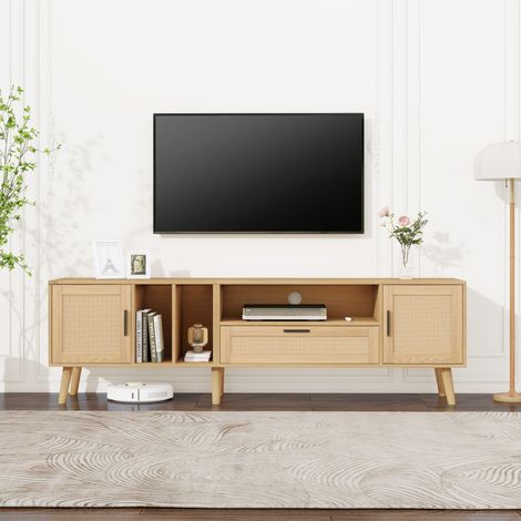 TV Möbel Schrank 180 cm Rattan Stauraum Holzoptik OKMYHOME