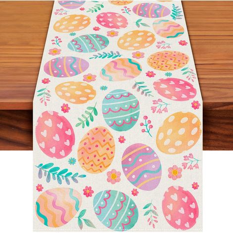 Chemin de table en forme d'œuf de Pâques - 183 x 33 cm - Motif œuf coloré - Pour les fêtes de printemps - Parfait pour la maison